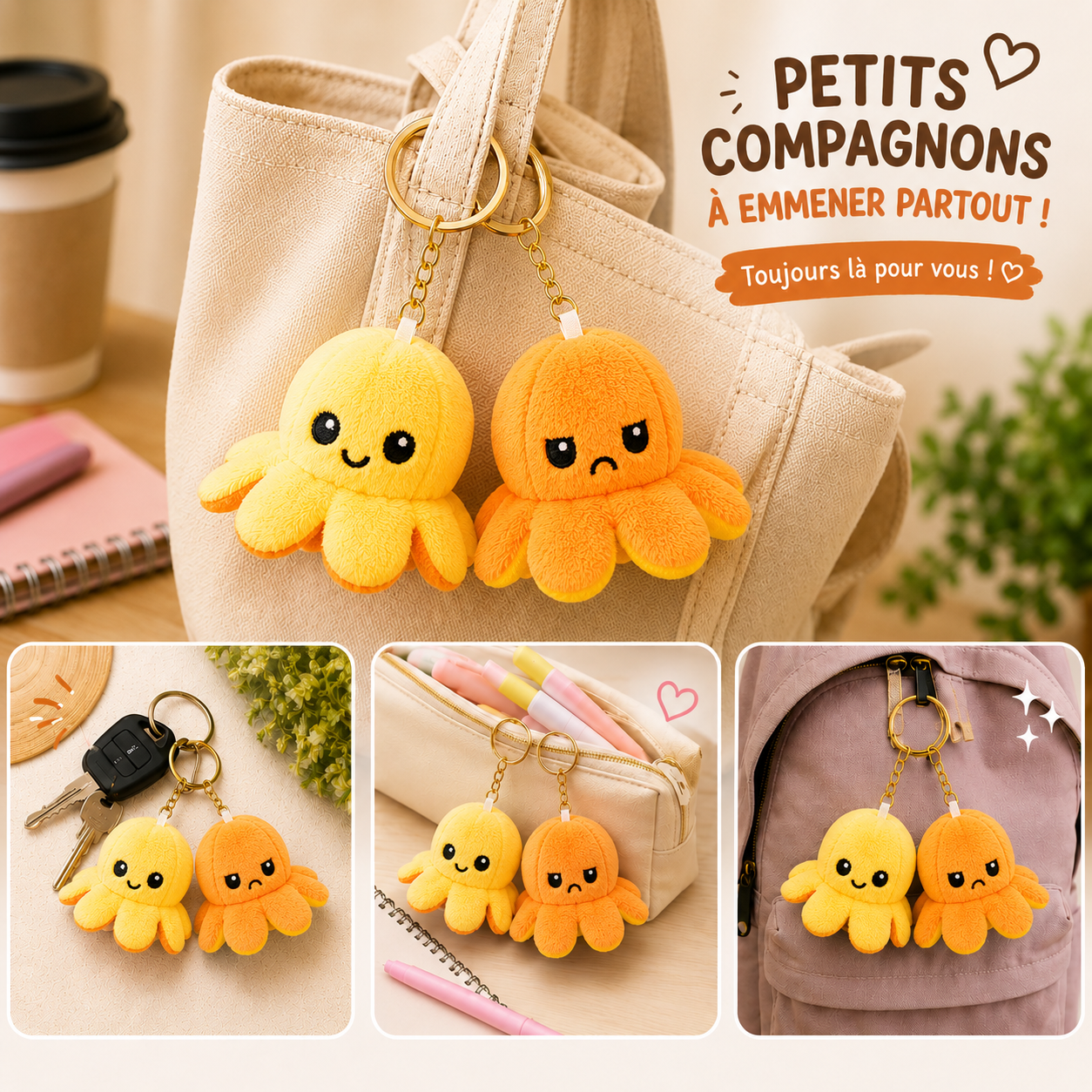 Porte-Clés Peluche Octopus Jaune Réversible – Image 3