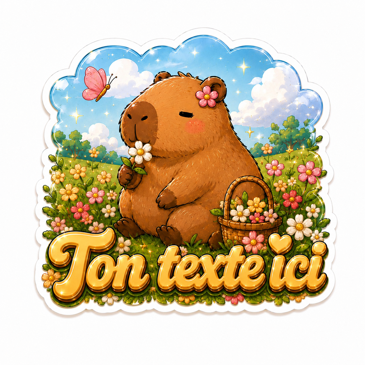 Autocollant Capybara Fleuri au Nom Camille – Image 2
