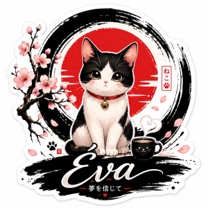 Sticker Chat Noir et Blanc Eva Sakura