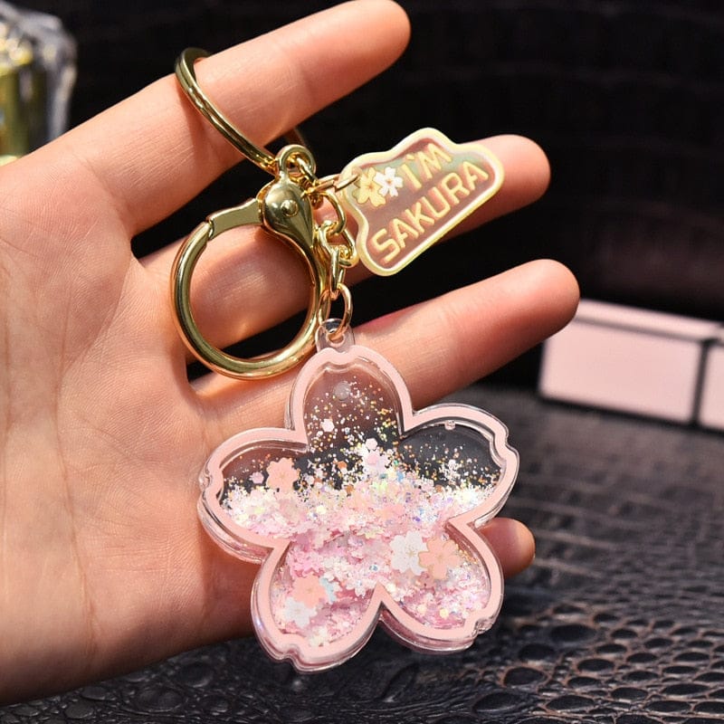 Porte-clés Fleur de Cerisier Rose à Paillettes Scintillantes – Image 6