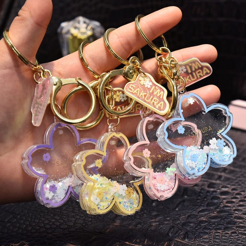 Porte-clés Fleur de Cerisier Rose à Paillettes Scintillantes – Image 7