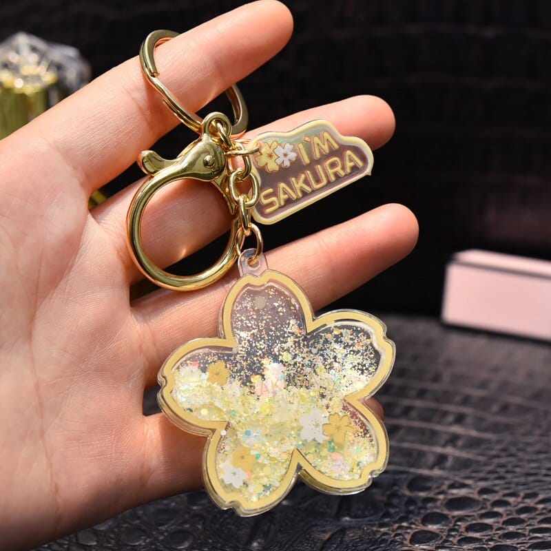 Porte-clés Fleur de Cerisier Rose à Paillettes Scintillantes – Image 9