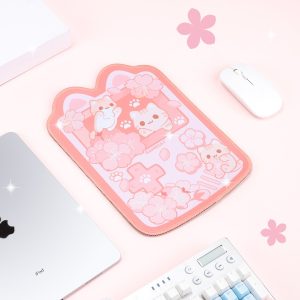 Tapis de Souris Rose Nuage Chats Kawaii et Sakura