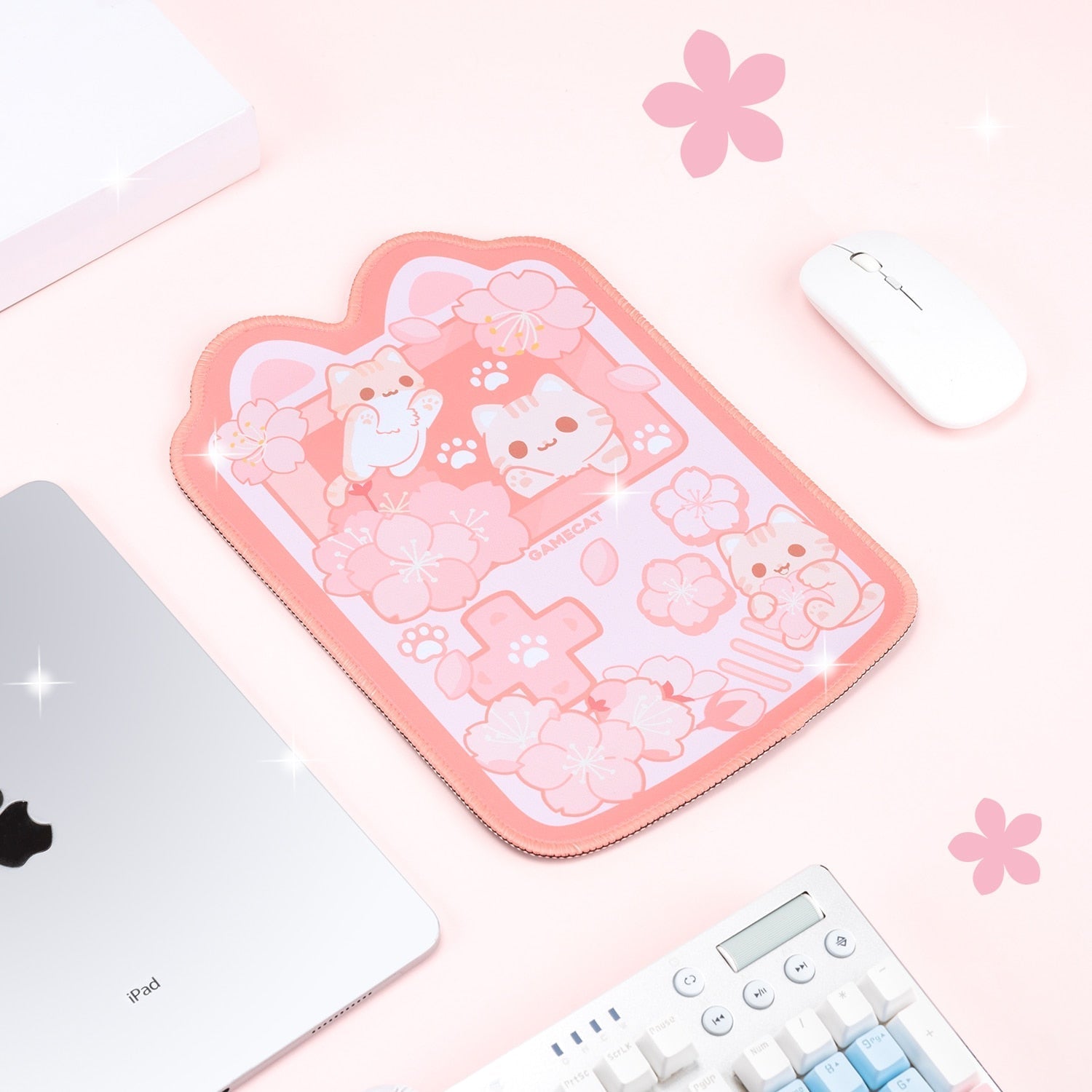 Tapis de Souris Rose Nuage Chats Kawaii et Sakura – Image 5