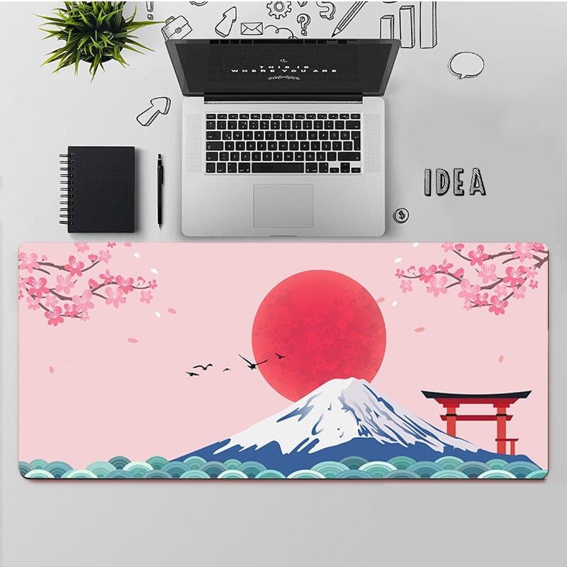 Tapis de Bureau Mont Fuji, Cerisiers Roses et Soleil – Image 11