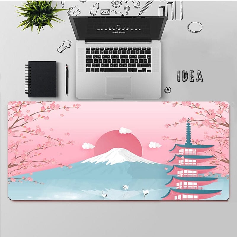 Tapis de Bureau Mont Fuji, Cerisiers Roses et Soleil – Image 7