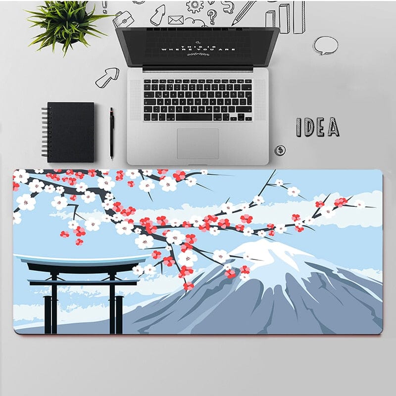 Tapis de Bureau Mont Fuji, Cerisiers Roses et Soleil – Image 10