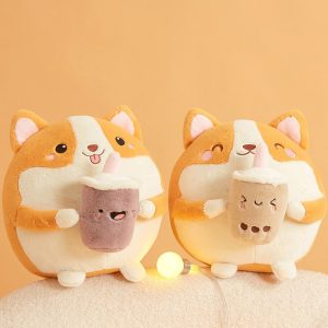 Peluche Chiot Corgi Rond à Boba Kawaii