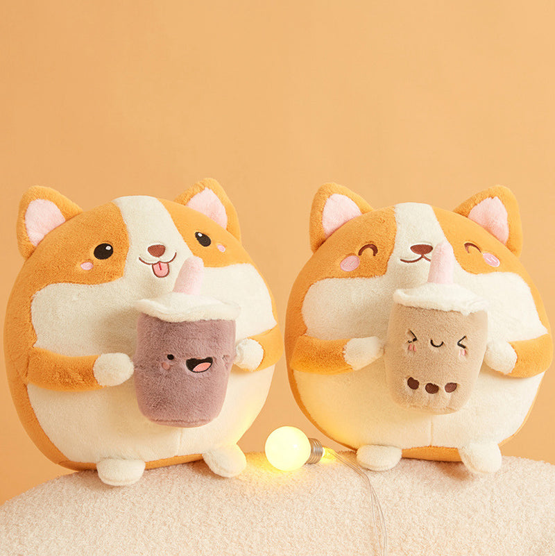 Peluche Chiot Corgi Rond à Boba Kawaii – Image 14