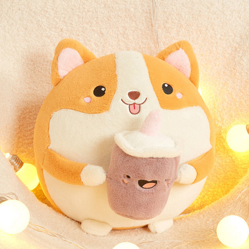 Peluche Chiot Corgi Rond à Boba Kawaii – Image 15
