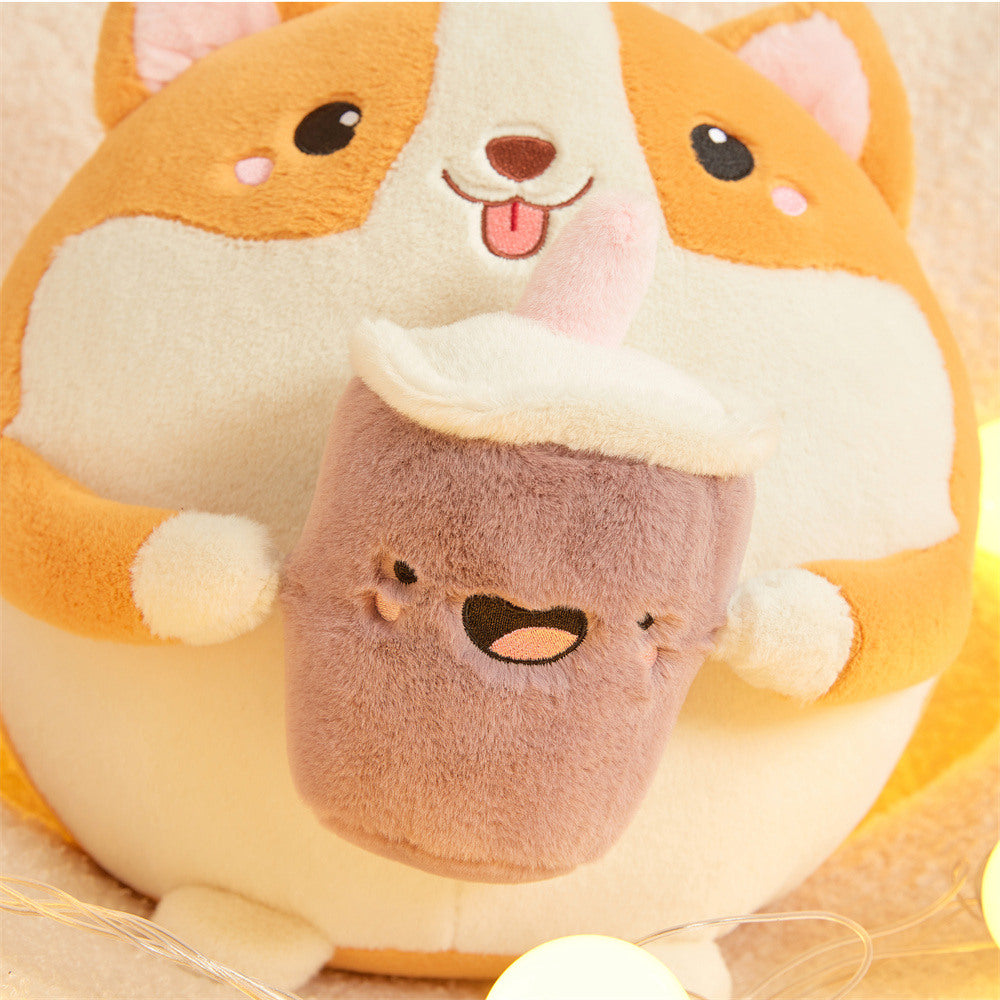 Peluche Chiot Corgi Rond à Boba Kawaii – Image 18