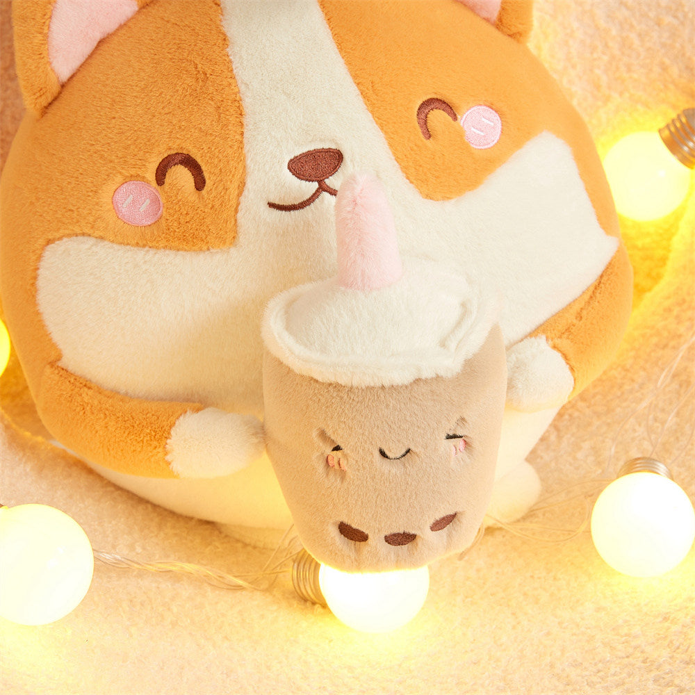 Peluche Chiot Corgi Rond à Boba Kawaii – Image 19