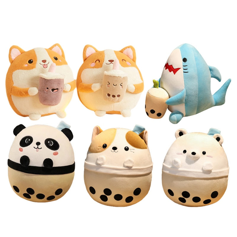 Peluche Chiot Corgi Rond à Boba Kawaii – Image 4