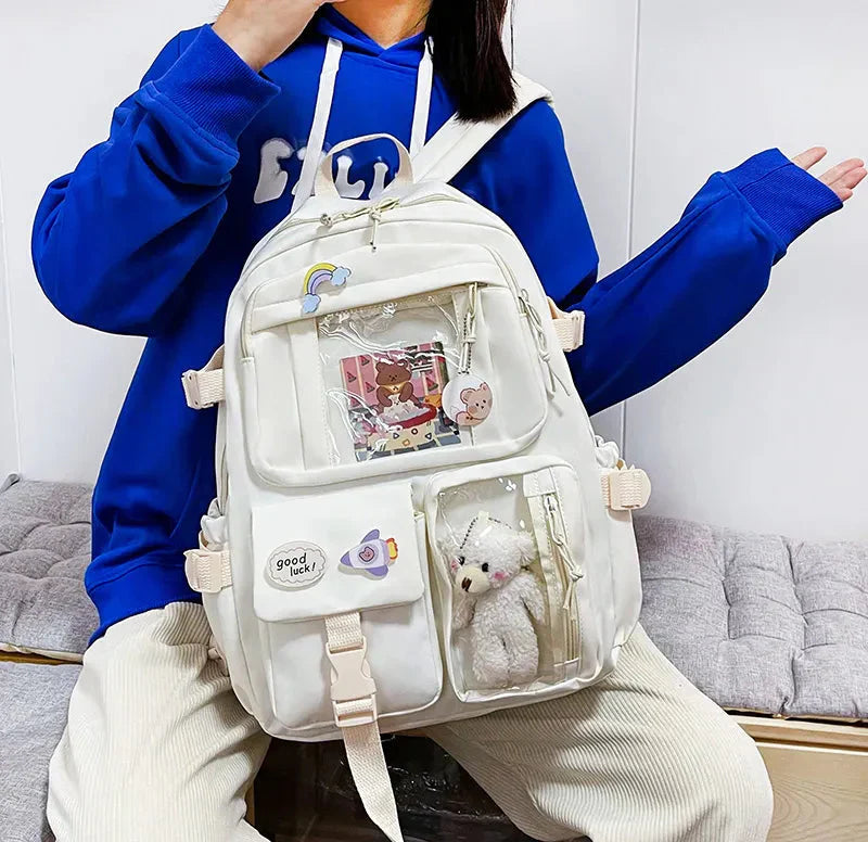 Sac à Dos Kawaii Vert Sauge Clair avec Poches Vitrines – Image 23