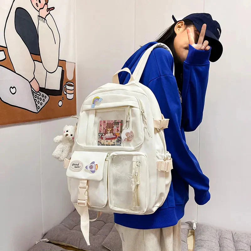 Sac à Dos Kawaii Vert Sauge Clair avec Poches Vitrines – Image 25