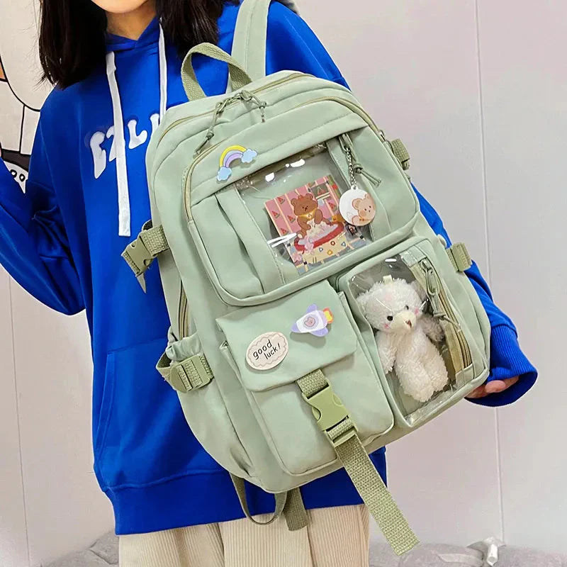 Sac à Dos Kawaii Vert Sauge Clair avec Poches Vitrines – Image 27