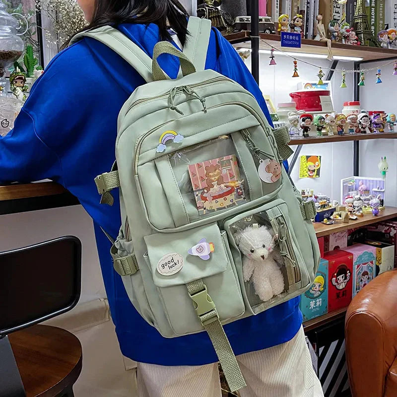 Sac à Dos Kawaii Vert Sauge Clair avec Poches Vitrines – Image 28