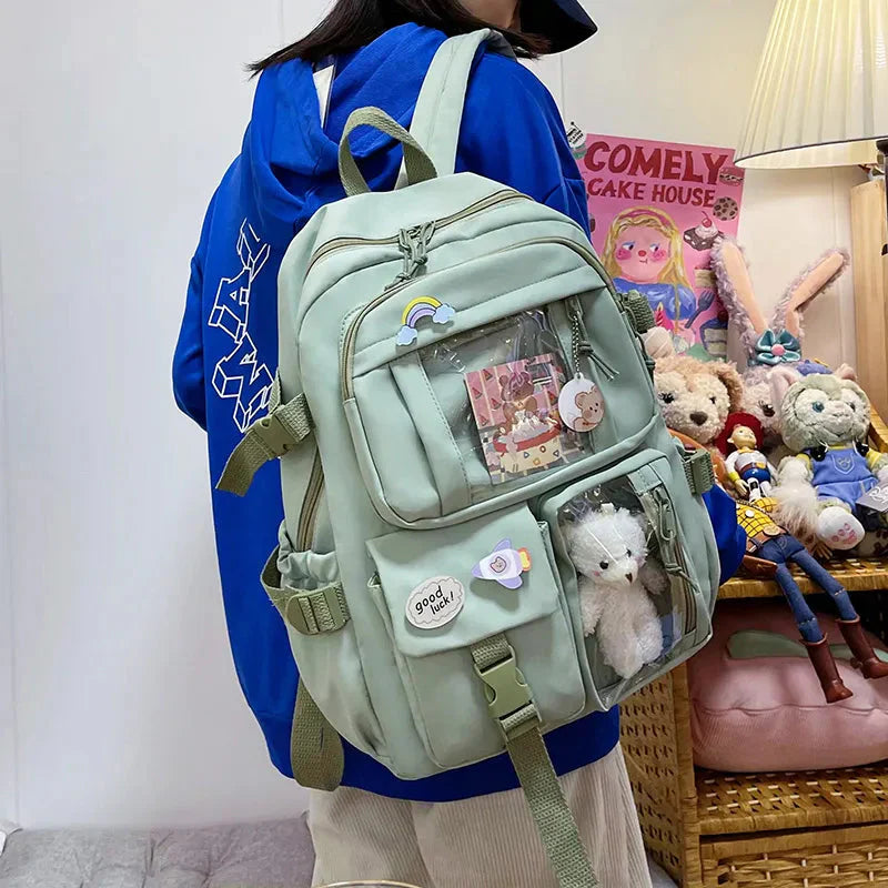 Sac à Dos Kawaii Vert Sauge Clair avec Poches Vitrines – Image 29