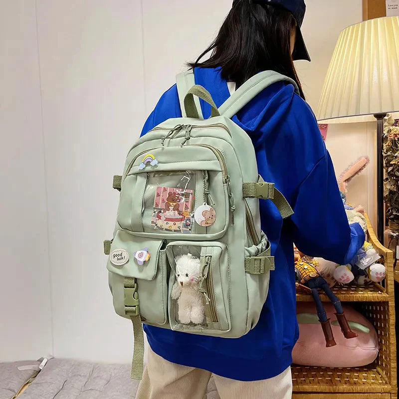 Sac à Dos Kawaii Vert Sauge Clair avec Poches Vitrines – Image 30