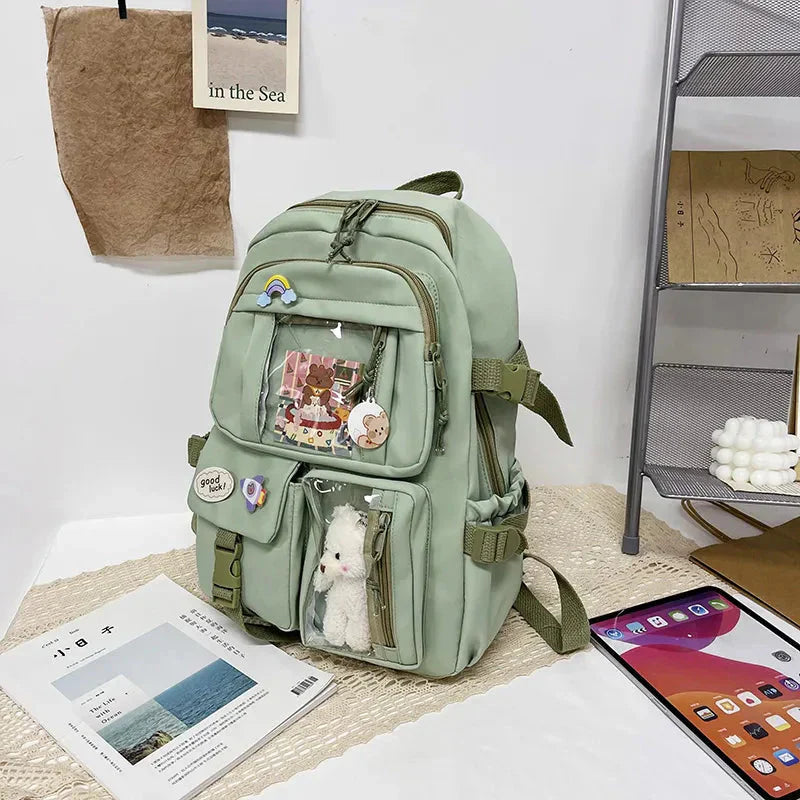 Sac à Dos Kawaii Vert Sauge Clair avec Poches Vitrines – Image 34
