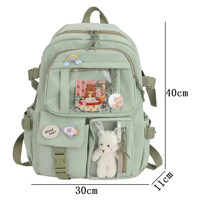 Sac à Dos Kawaii Vert Sauge Clair avec Poches Vitrines – Image 10