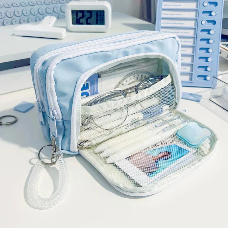 Trousse de Rangement en Tissu Bleu Clair Multi-Poches – Image 6