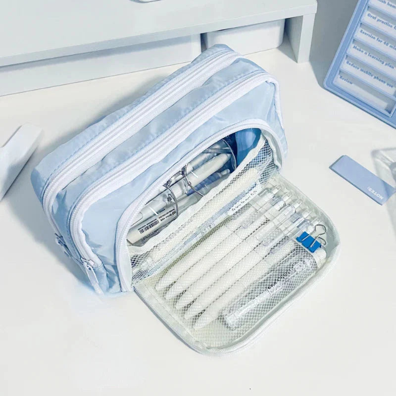 Trousse de Rangement en Tissu Bleu Clair Multi-Poches – Image 7
