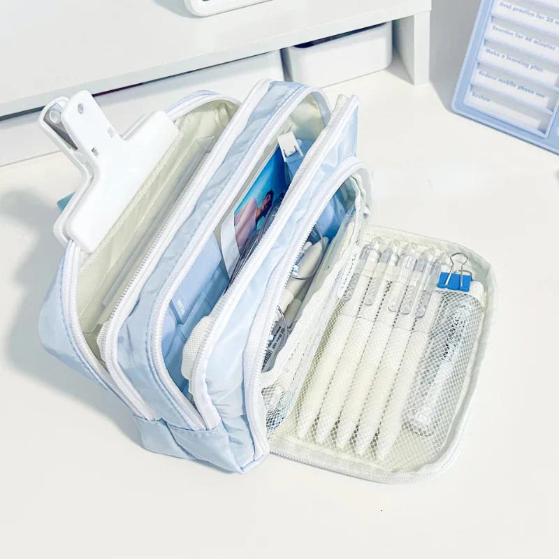 Trousse de Rangement en Tissu Bleu Clair Multi-Poches – Image 9