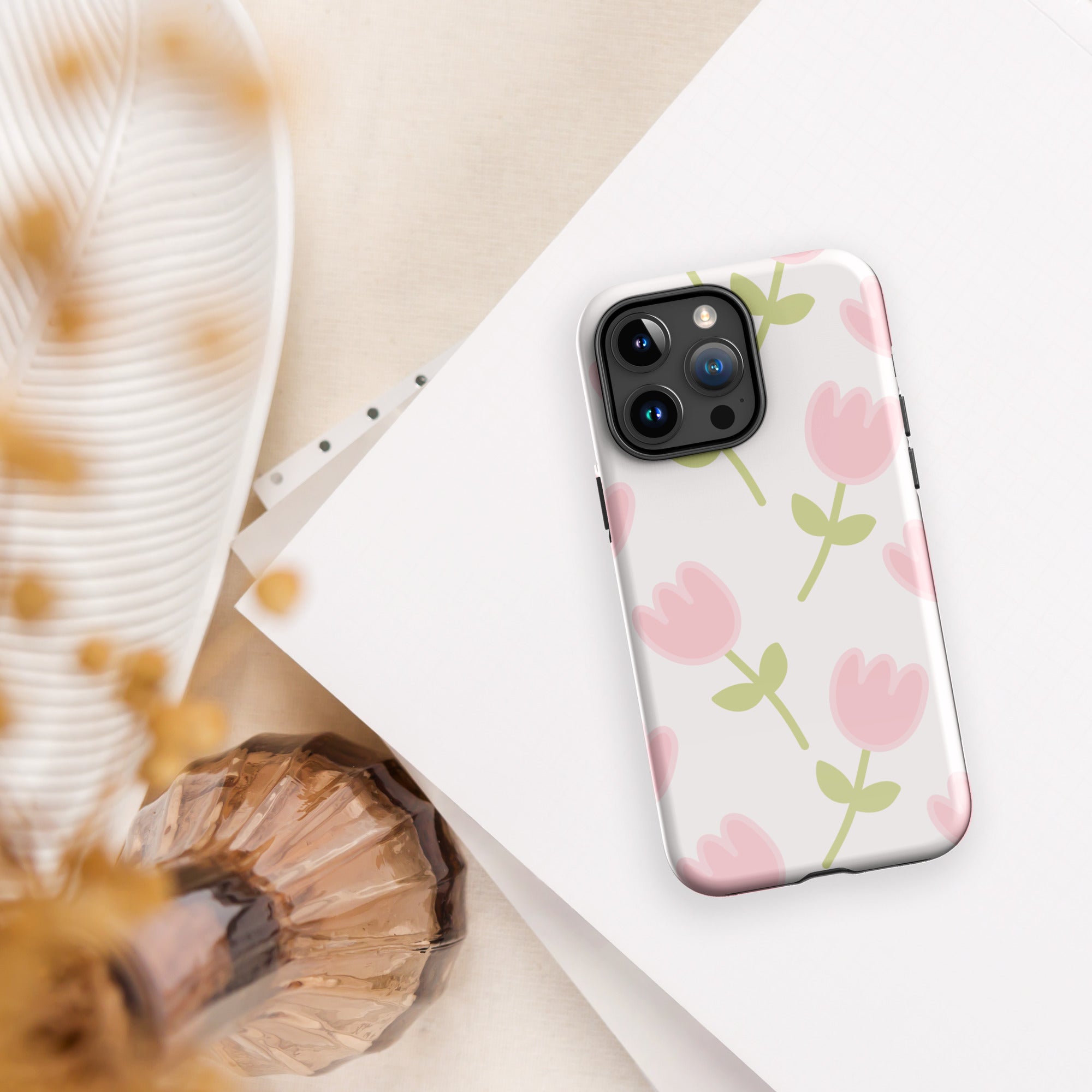 Coque de Téléphone pour iPhone à Tulipes Roses Pâles