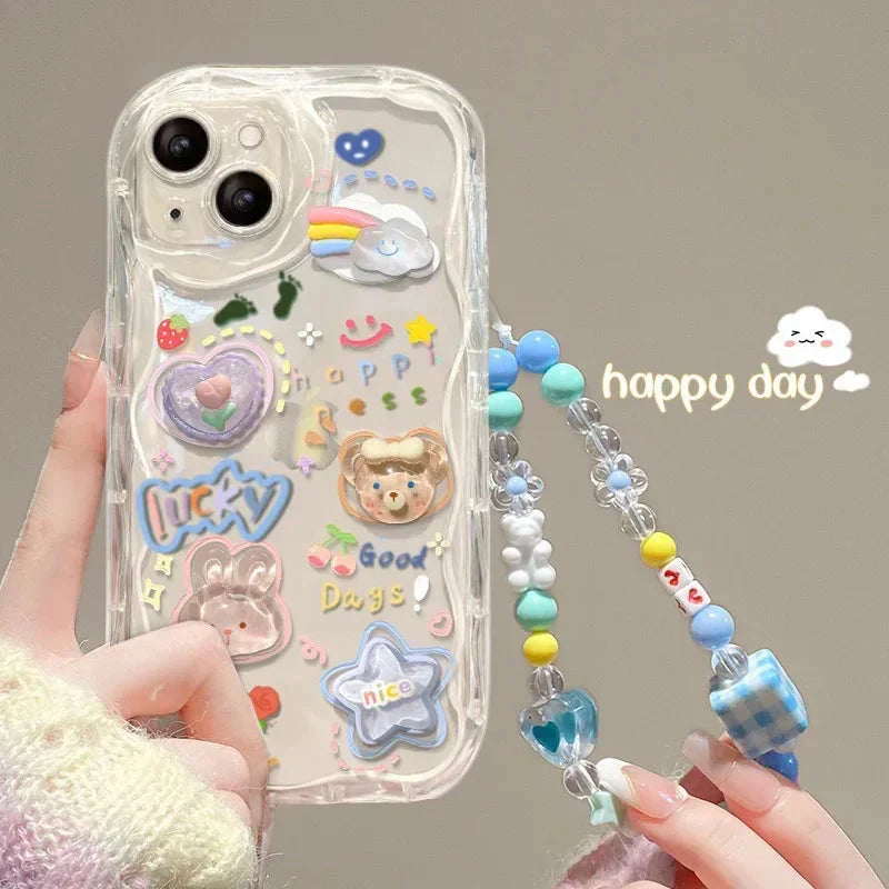 Coque Téléphone Transparente 3D Kawaii et Sangle Perles – Image 2