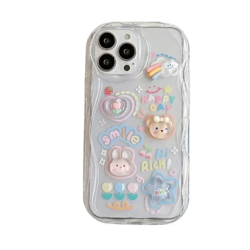 Coque Téléphone Transparente 3D Kawaii et Sangle Perles – Image 4