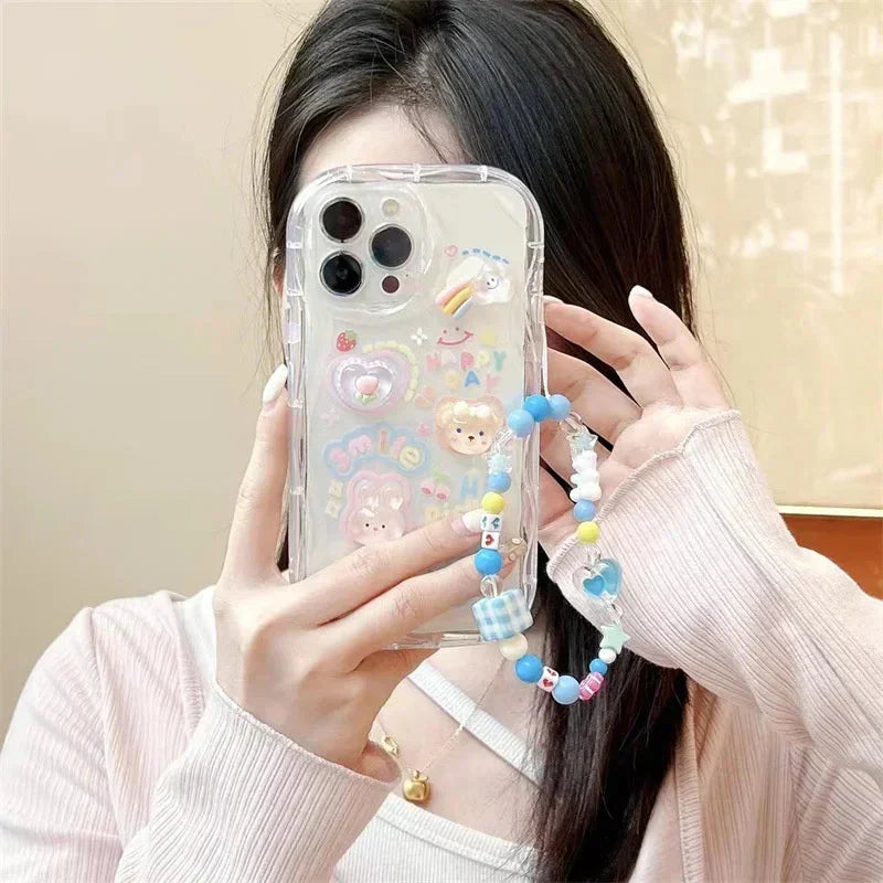 Coque Téléphone Transparente 3D Kawaii et Sangle Perles – Image 6