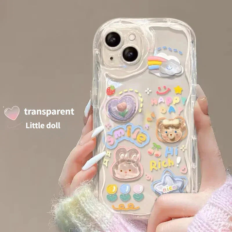 Coque Téléphone Transparente 3D Kawaii et Sangle Perles – Image 8