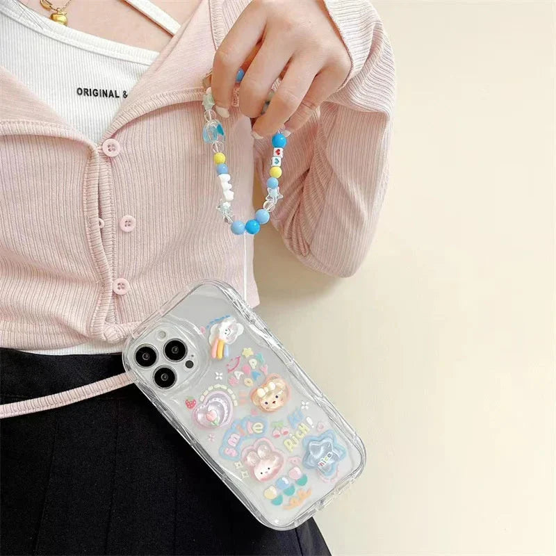 Coque Téléphone Transparente 3D Kawaii et Sangle Perles – Image 9