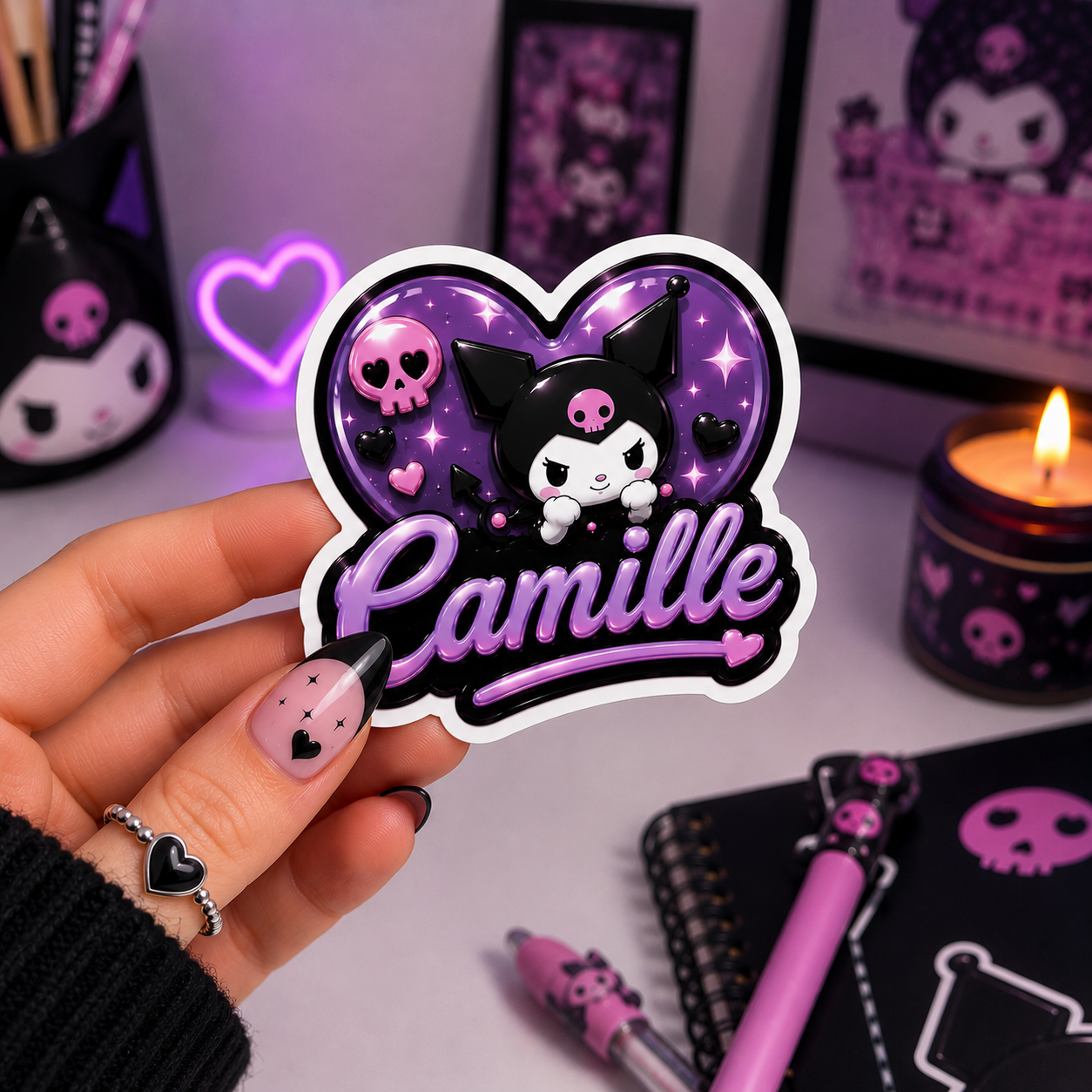 Autocollant 3D Kuromi Personnalisé Gothique et Kawaii – Image 2