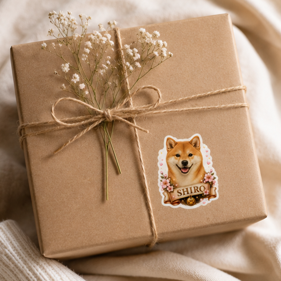 Autocollant de Chien Shiba Inu 'Shiro' et Fleurs Roses – Image 4