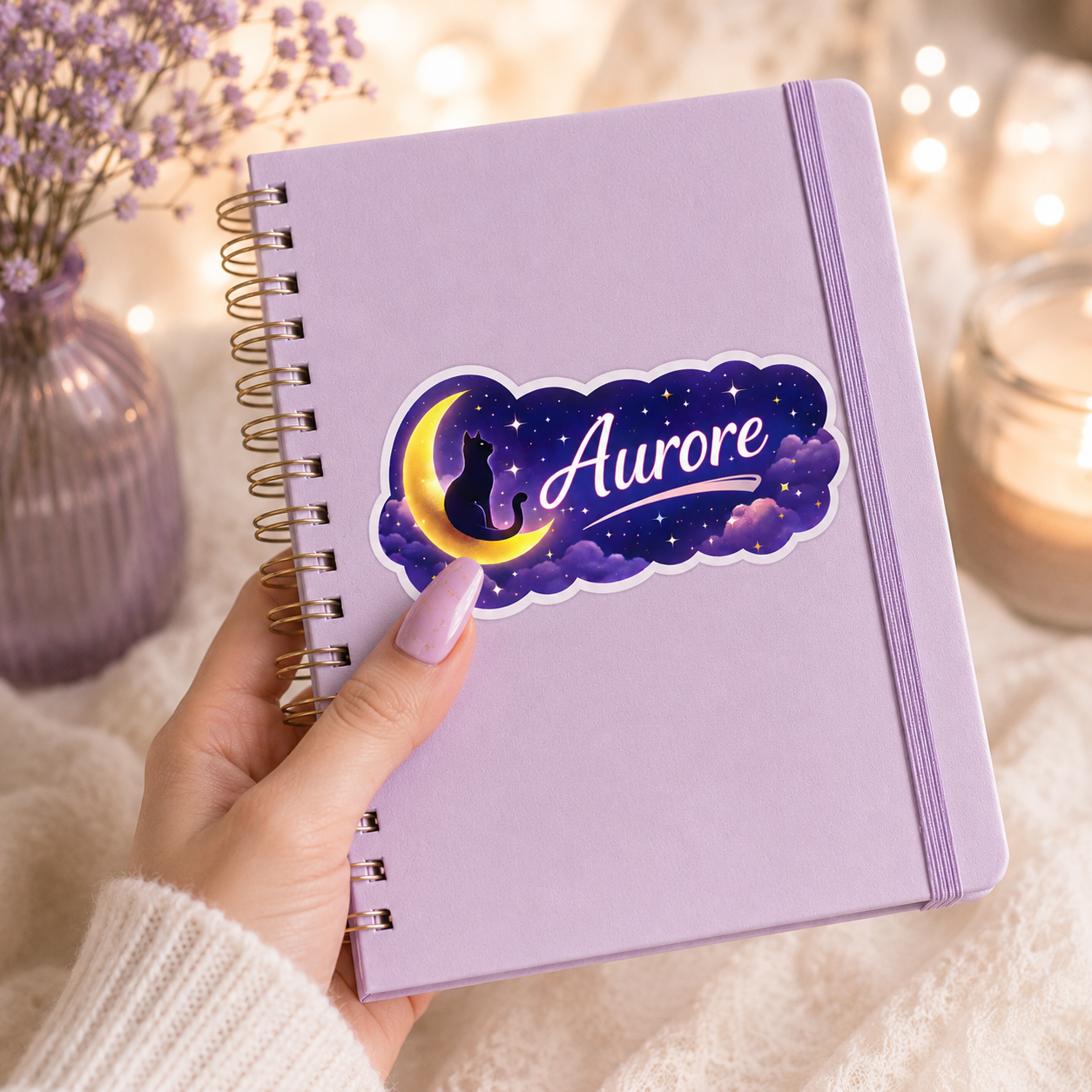 Sticker Prénom Personnalisé Chat sur la Lune – Image 2