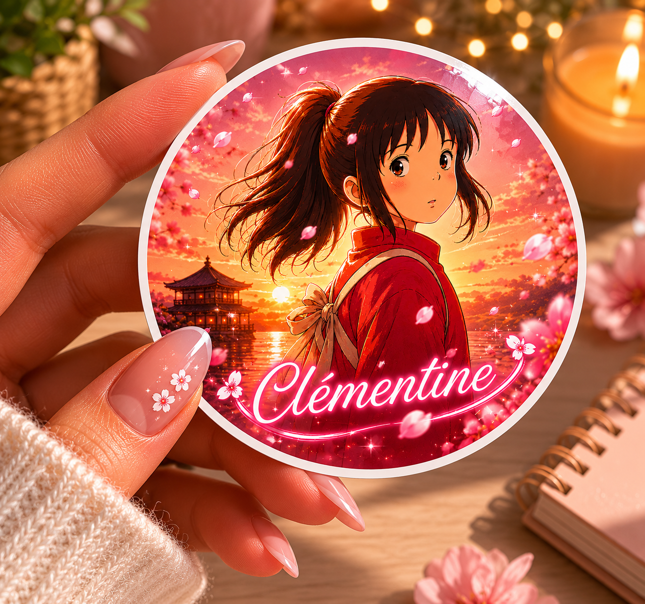 Autocollant Rond Fille Anime Sakura Personnalisable – Image 3