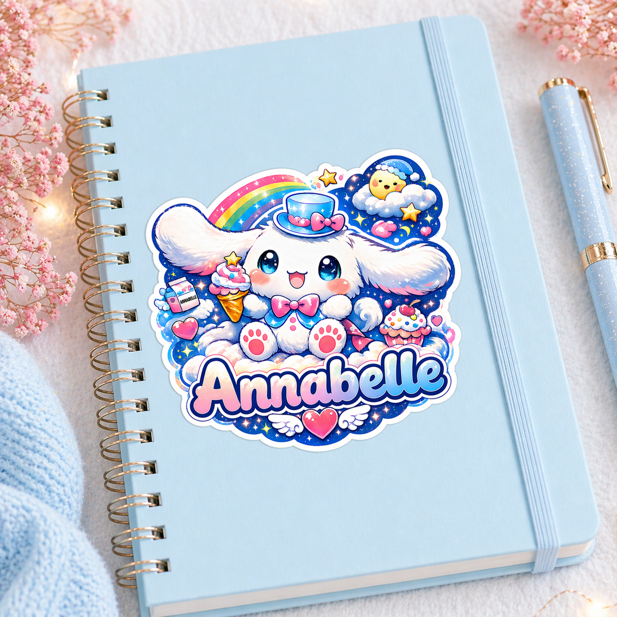 Autocollant Personnalisable Kawaii Chien Blanc à Chapeau – Image 3