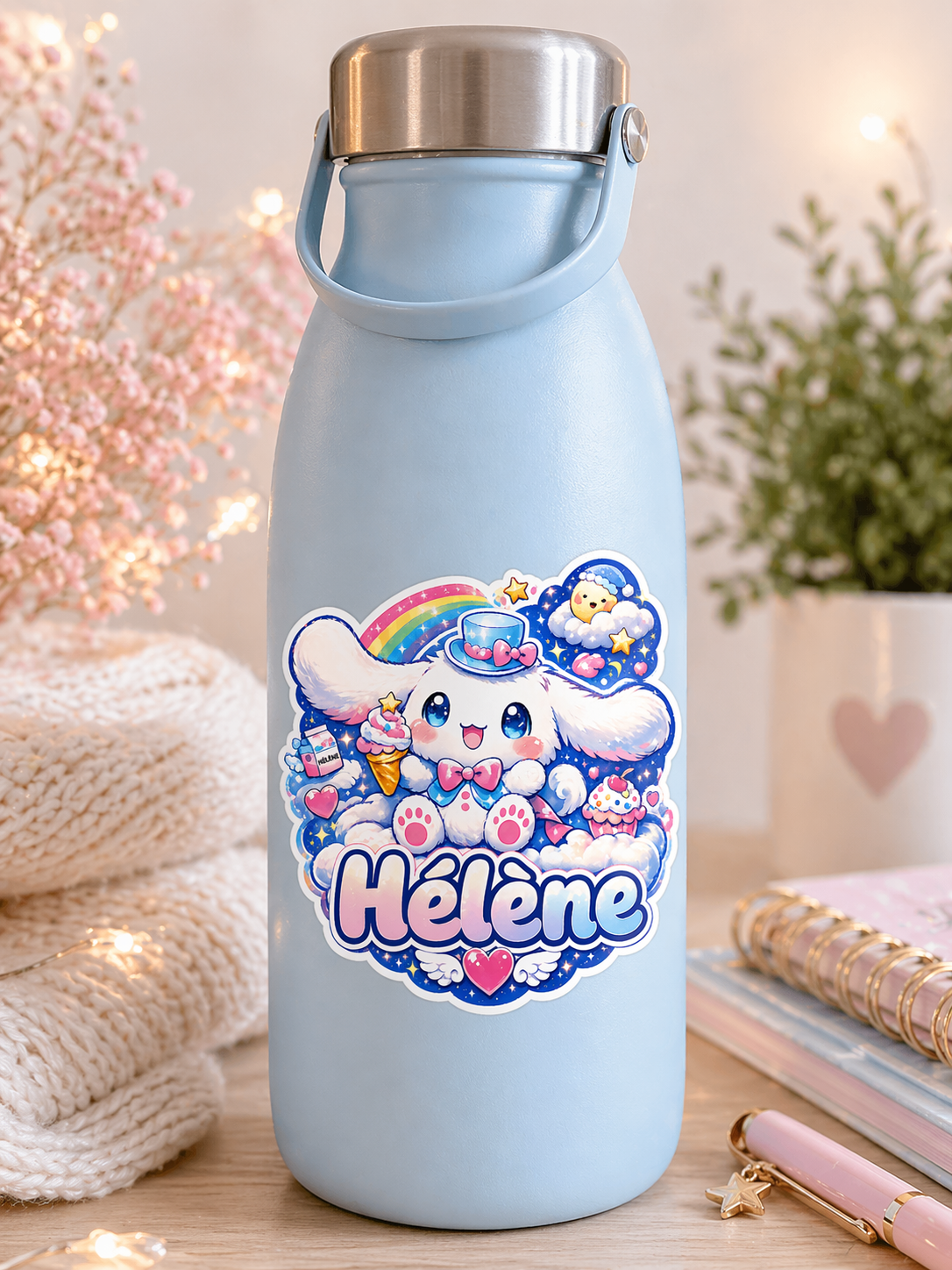 Autocollant Personnalisable Kawaii Chien Blanc à Chapeau – Image 4