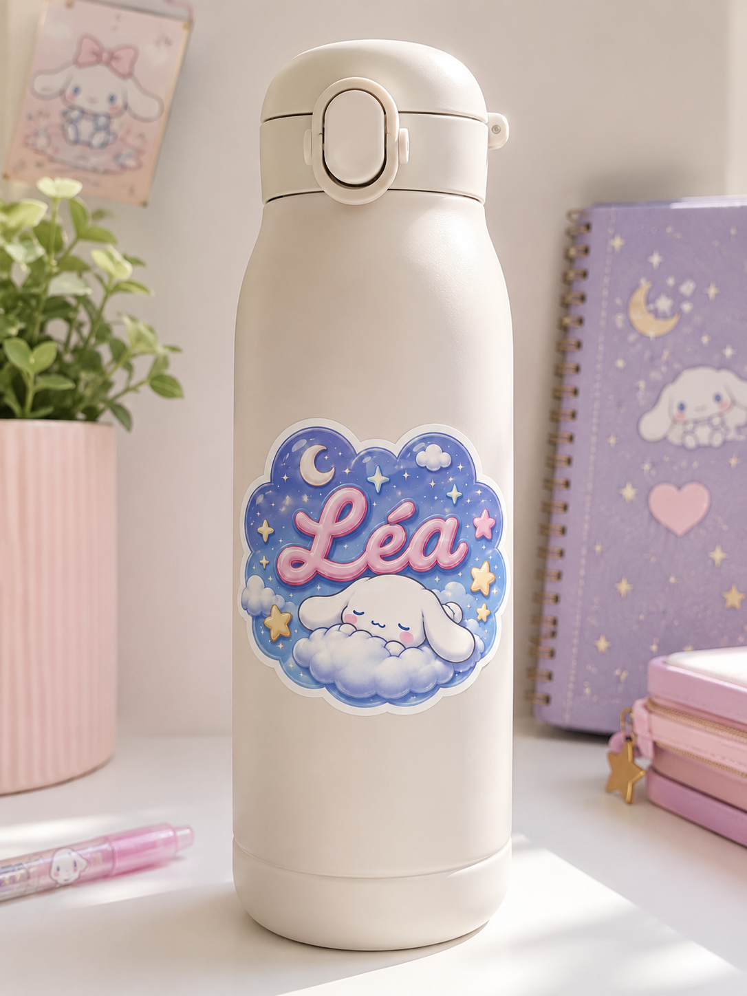 Sticker Personnalisé Cinnamoroll Léa Nuage avec Nœud Bleu – Image 4