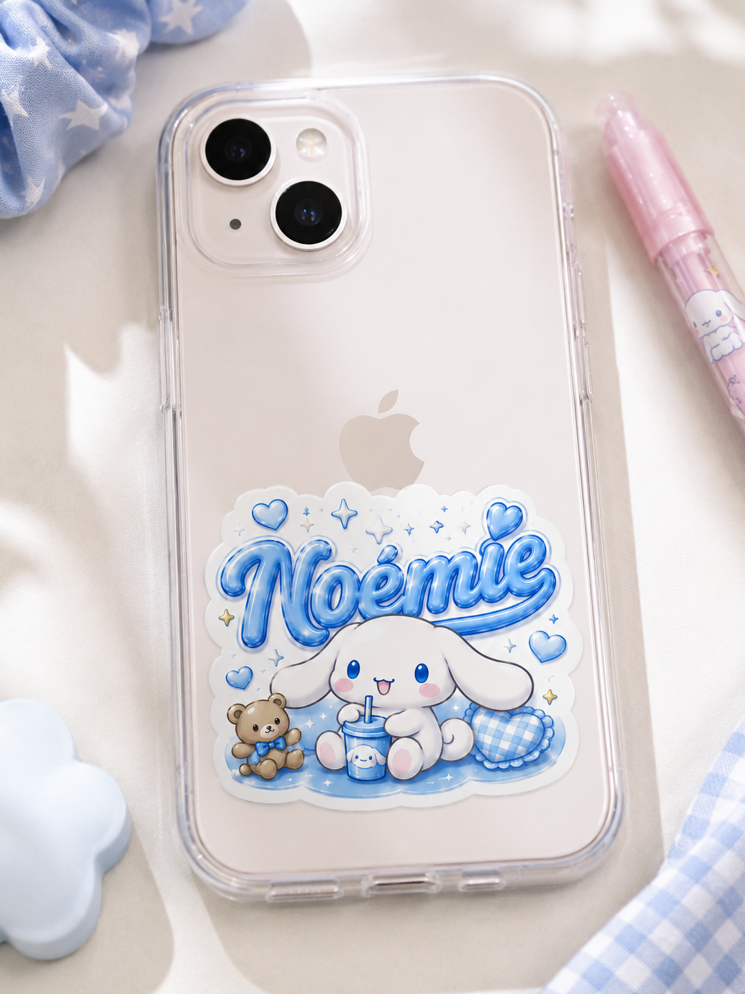 Sticker Personnalisé Cinnamoroll Léa Nuage avec Nœud Bleu – Image 5