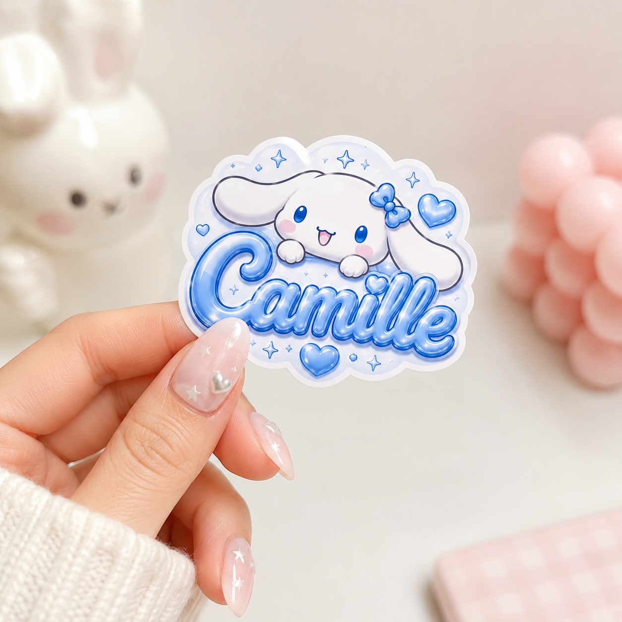 Sticker Personnalisé Cinnamoroll Léa Nuage avec Nœud Bleu – Image 2