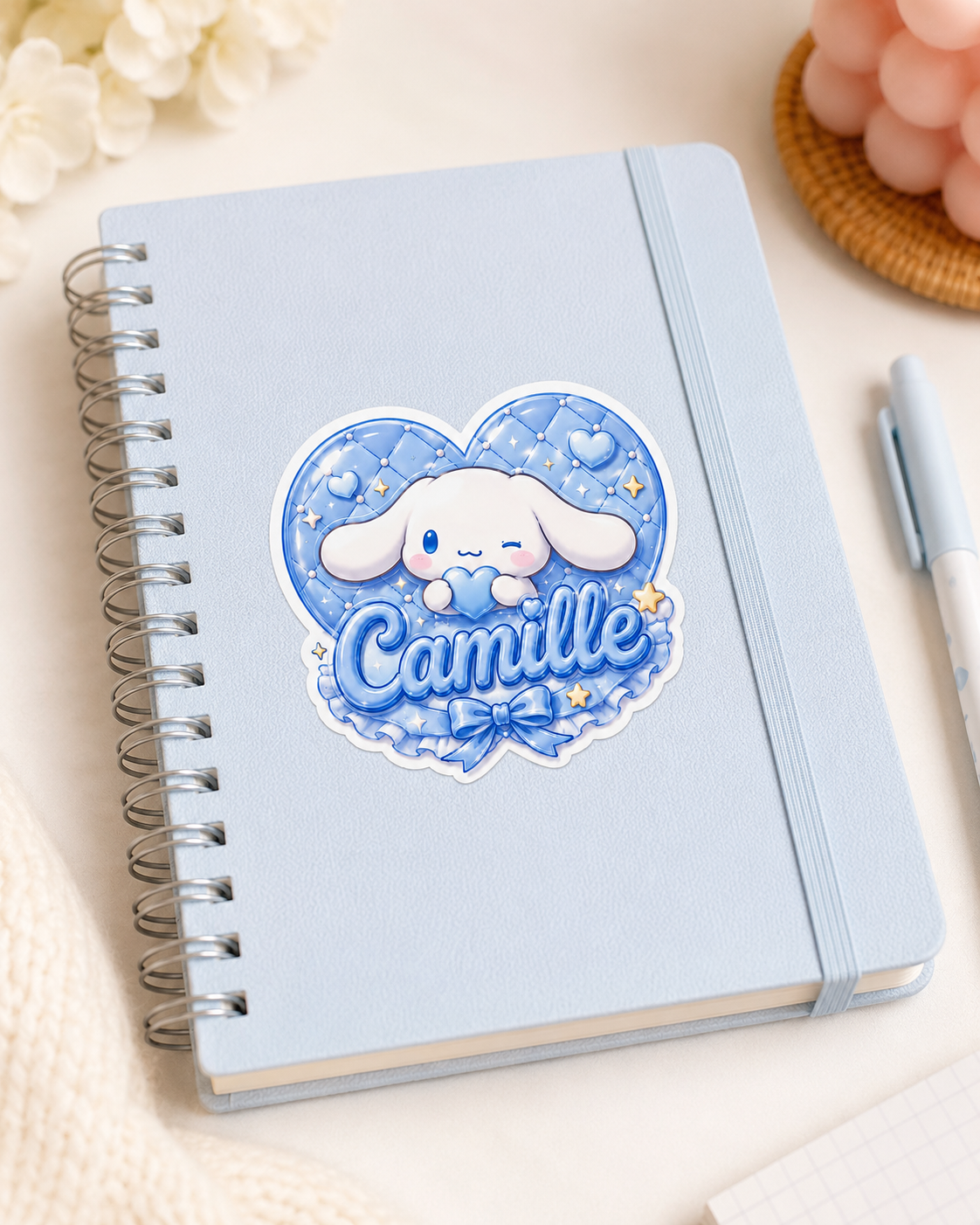 Sticker Personnalisé Cinnamoroll Léa Nuage avec Nœud Bleu – Image 3