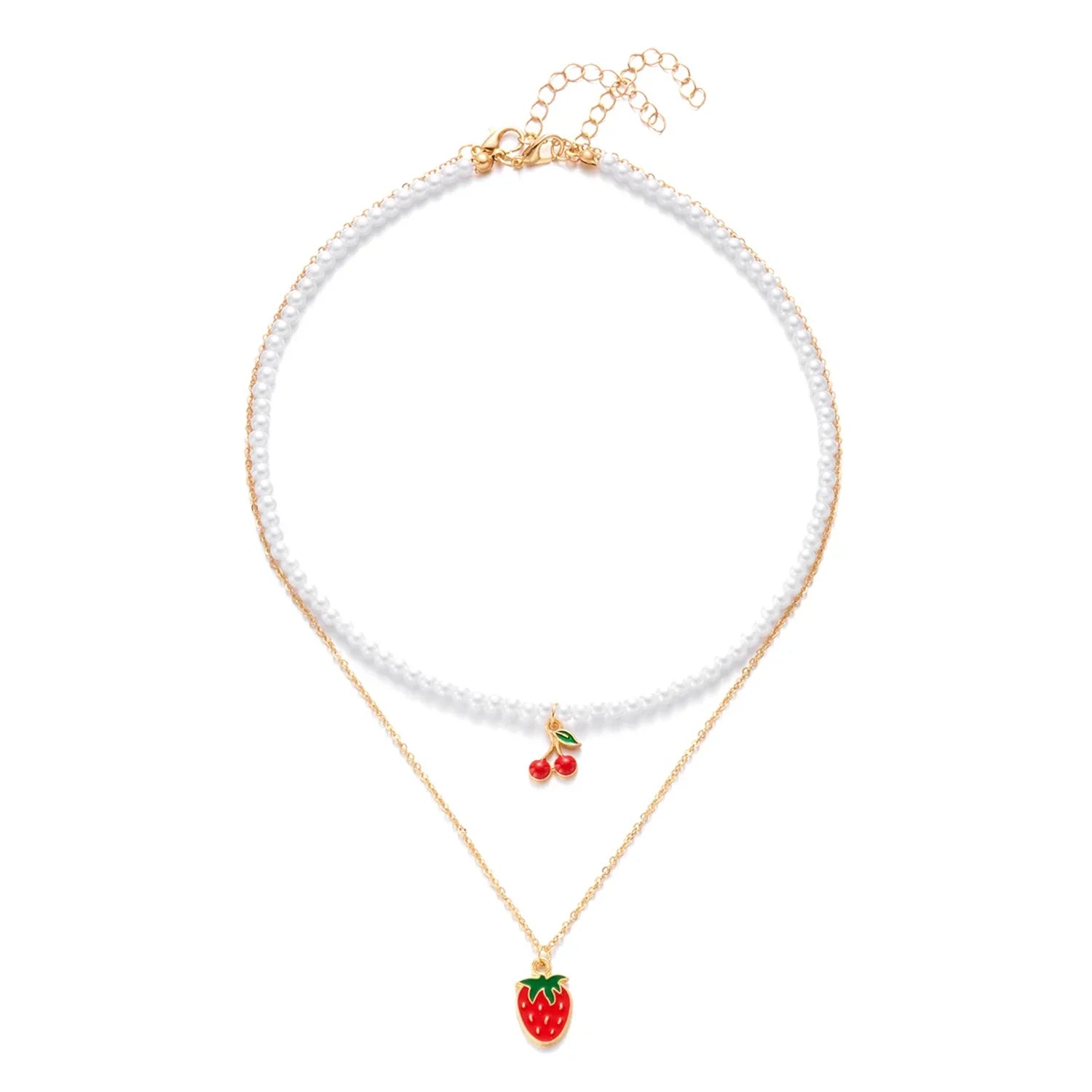 Collier Multirangs Perles et Fraises Rouge et Blanc – Image 15