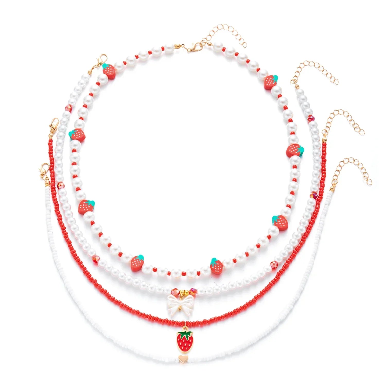 Collier Multirangs Perles et Fraises Rouge et Blanc – Image 6