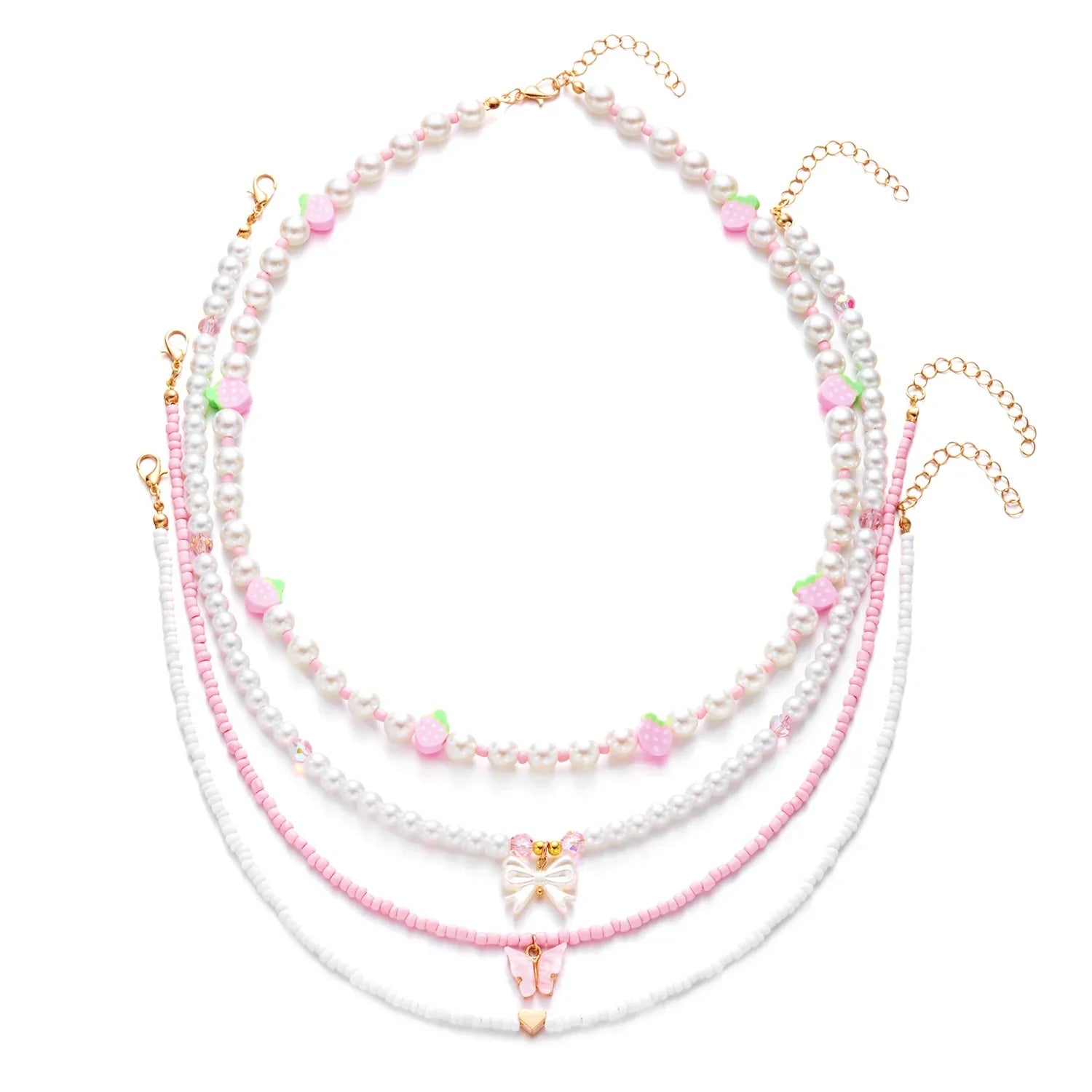 Collier Multirangs Perles et Fraises Rouge et Blanc – Image 9