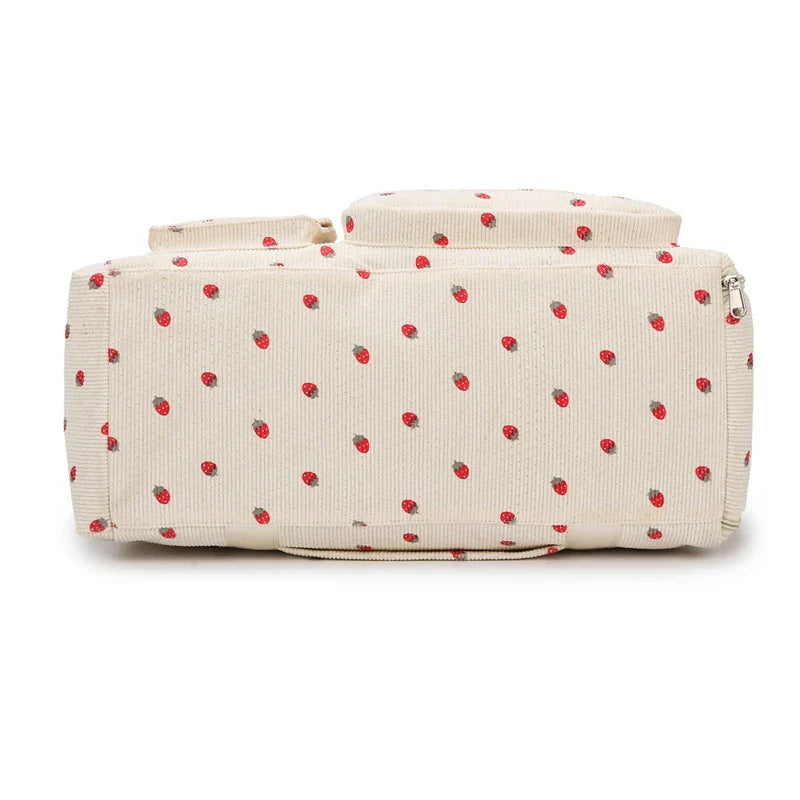 Sac Duffle en Velours Côtelé Écru à Fraises – Image 28