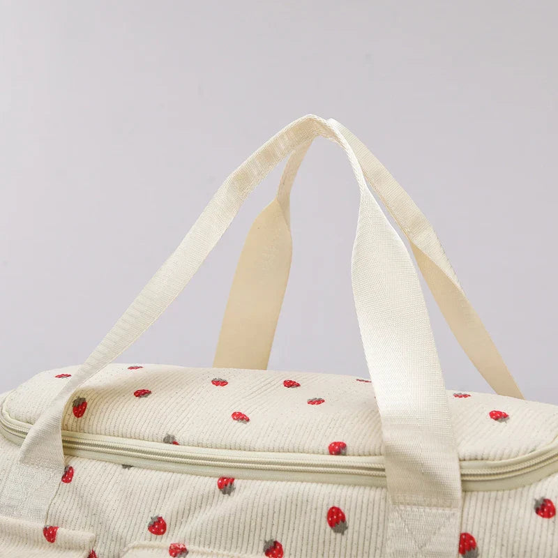 Sac Duffle en Velours Côtelé Écru à Fraises – Image 32