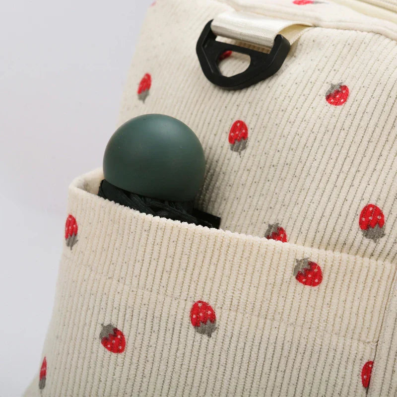 Sac Duffle en Velours Côtelé Écru à Fraises – Image 37